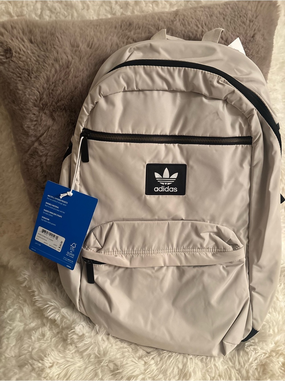 adidas Trefoil Classic Backpack in Light Beige with Black Accents